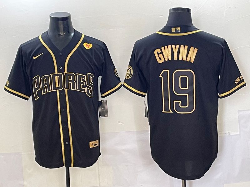 Men 2025 San Diego Padres #19 Gwynn Black Gold Throwback Nike MLB Jersey style 09